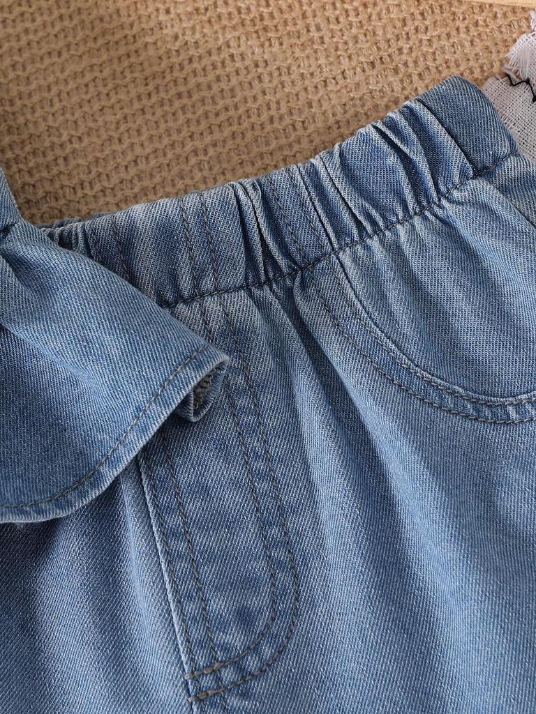 Two-piece girls' casual outdoor versatile T-shirt and retro denim shorts set for spring and summer