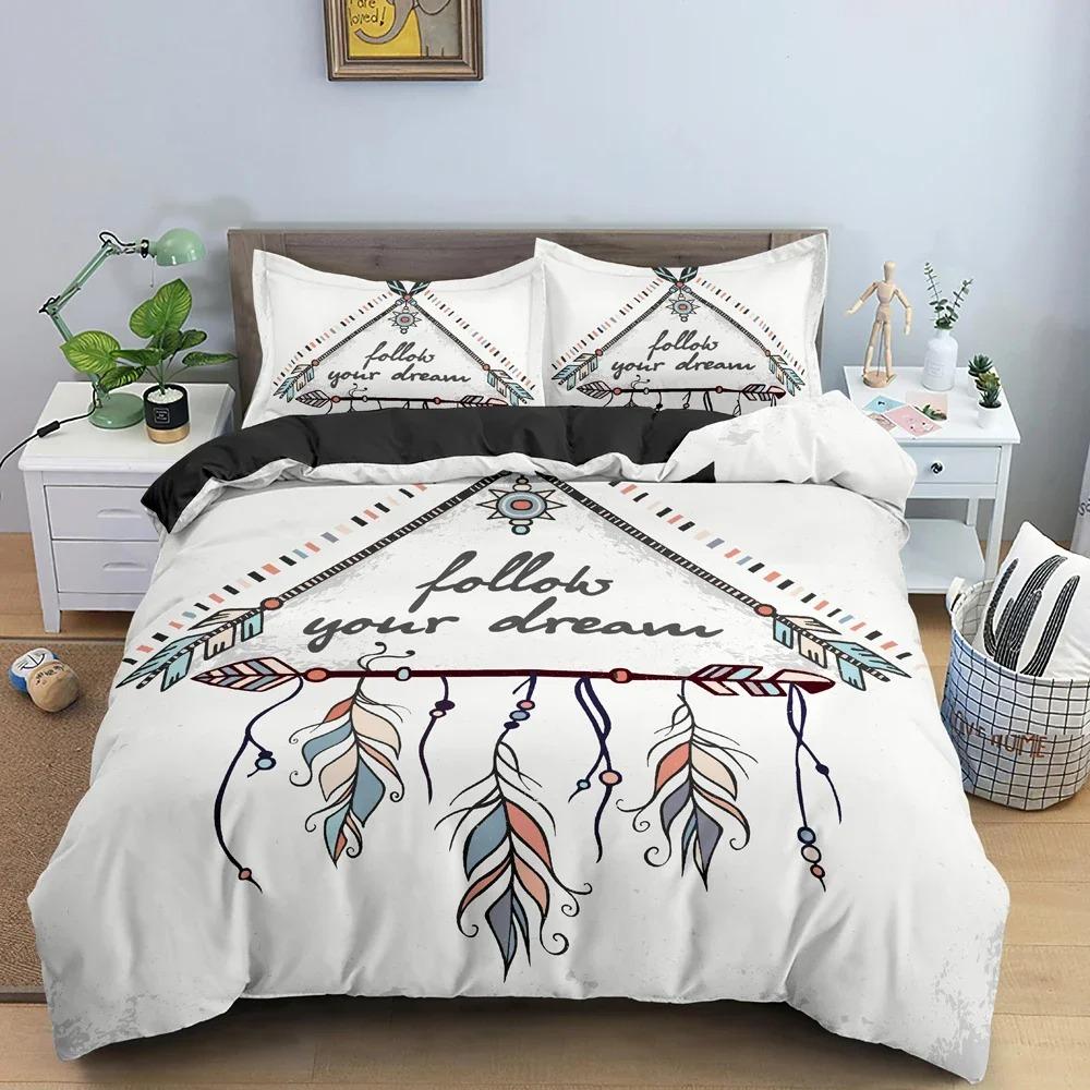 

Dreamcatcher Bed Ensemble Feather Printed Pattern Quilt Cover Comforter Covers Twin Size Size Twin Size King Size Size Quilt Cover With Pillowcase EU Single 135x200cm