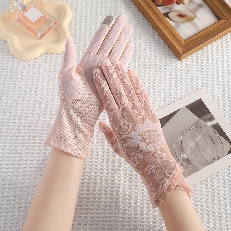 New sunscreen gloves women's spring summer outdoor riding driving lace non-slip bow