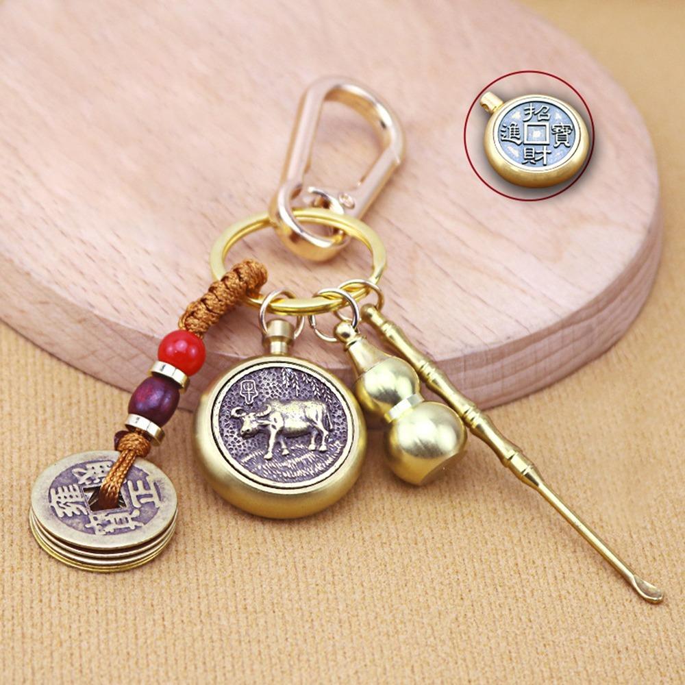 

Латунный брелок с ложкой из тыквенных ушей, элегантный брелок для ключей с пятью королями, украшение Rooster