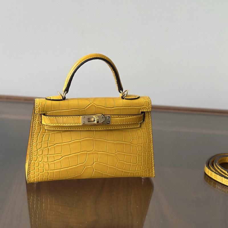 New Leather Handbag Bag, High-gloss Crocodile Pattern Second-generation Hand Carry Mini Shoulder Women's Bag