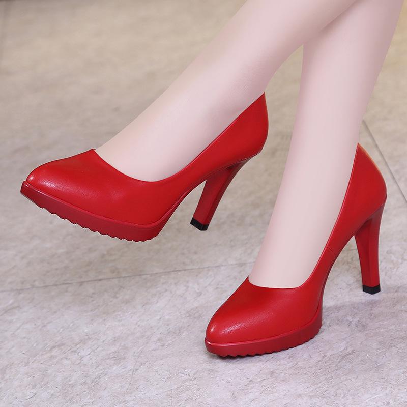 Women Shoes New Genuine Leather Women's High Heel Shoes Pointed Stiletto With Shallow Mouth Sexy Large Size Ladies Office Shoes
