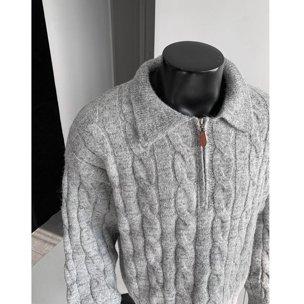 Men's Retro Cable Knit Half-Zip Sweater - Autumn Trendy, Lazy Style, American Casual Polo