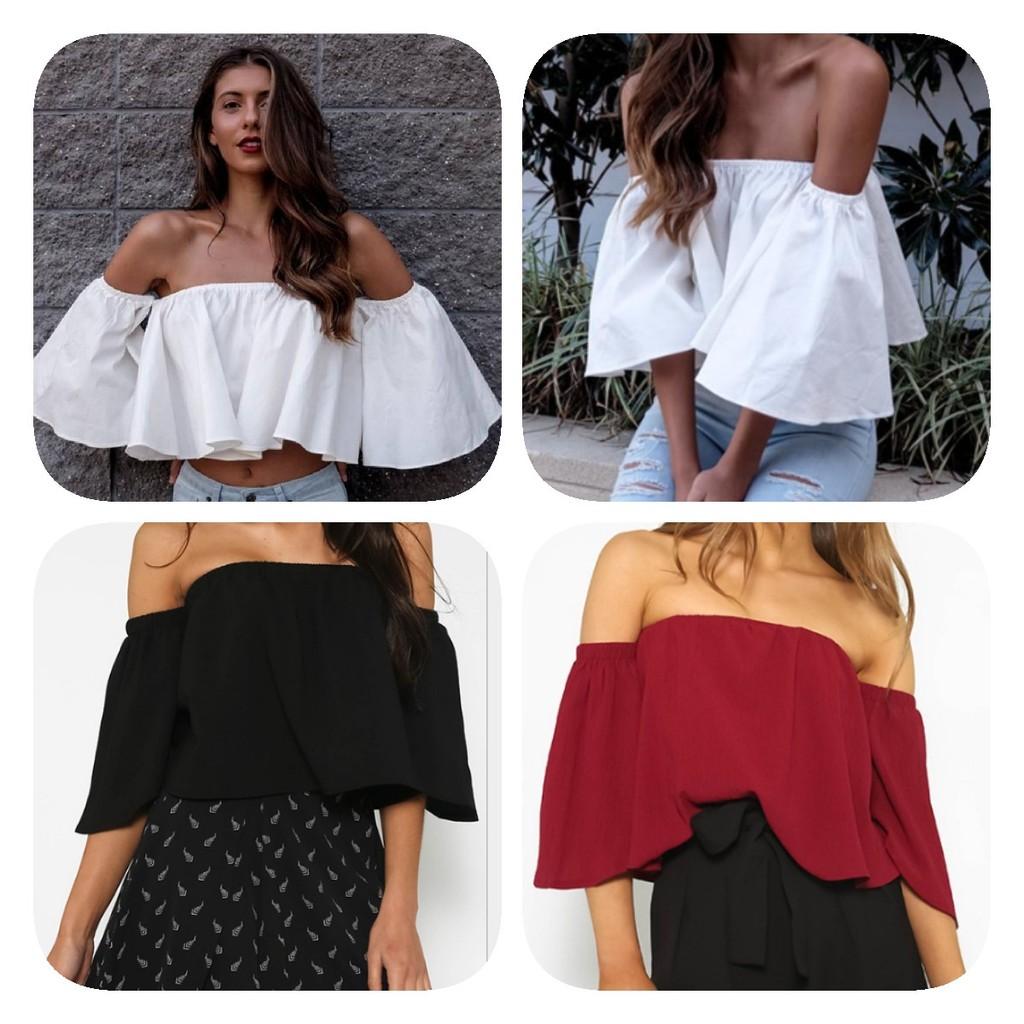 Stylish Summer Off Shoulder Ruffle Hem Loose Fit Top Women Urban Fashion Tee