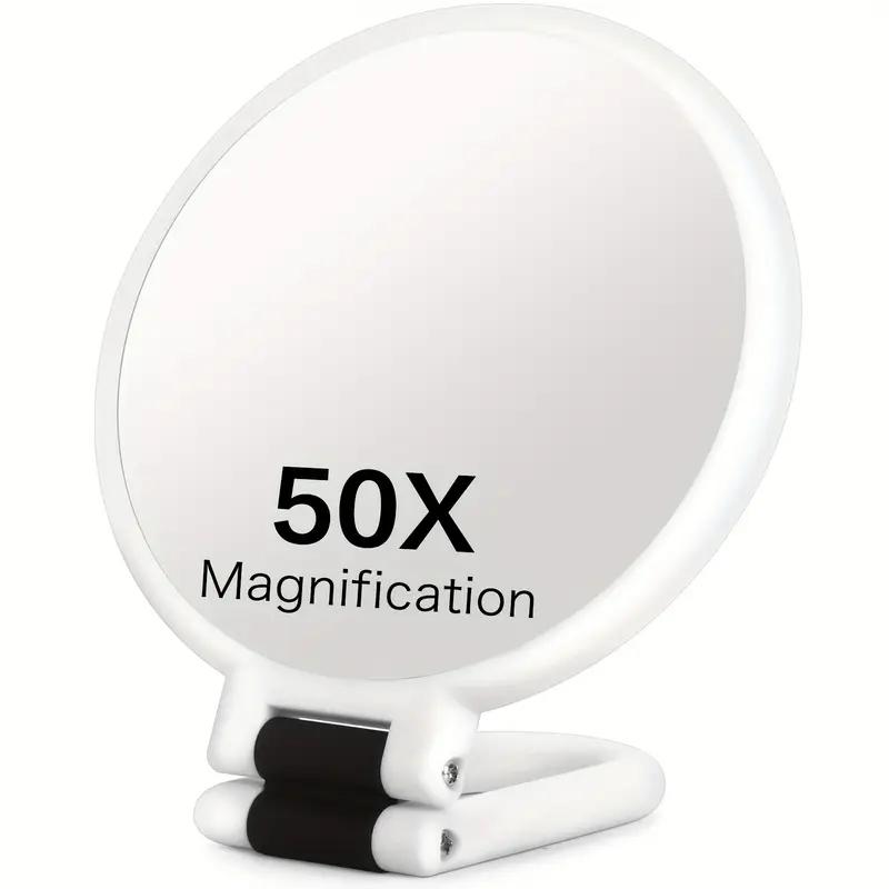 50x Magnifying Mirror with Dual-Sided 1X/50X Magnification - Portable Handheld Makeup Mirror with 360° Adjustable Handle, Foldab
