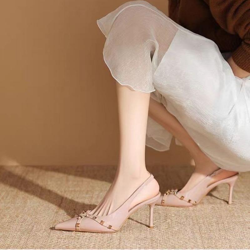 

French Pointed Toe Stiletto High Heels Women s 2025 Summer New Temperament Sexy Rivet Sandals 34