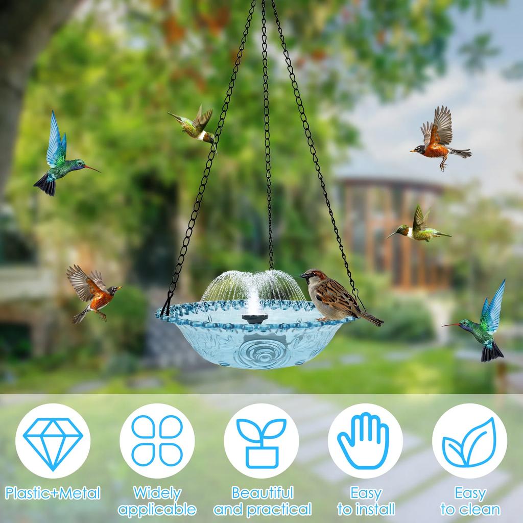 Hanging Bird Bath Fountain Hummingbird Feeder Water Fountain DIY Water Landscaping Fountain Garden Decoration for Outdoor Patio