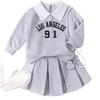 Girls' Sets Spring/Summer Children's Alphanumeric Printed Long-sleeved Sweatshirt + Pleated Skirt