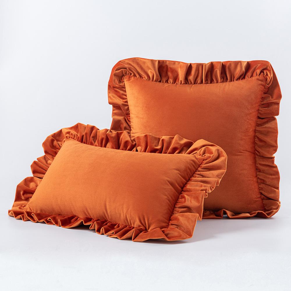 Ruffled Edge Minimalist Solid Color Velvet Pillow Cover For Home Decor Sofa Bed Throw Cushion Window Seat Lumbar Support Pillow Case