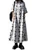 Antiqua Art for Everyday Wear Geometric Pattern Stand Neck Short Sleeve Long Dress with Print and Pockets One Size 05 Black [antiqua] - Women's