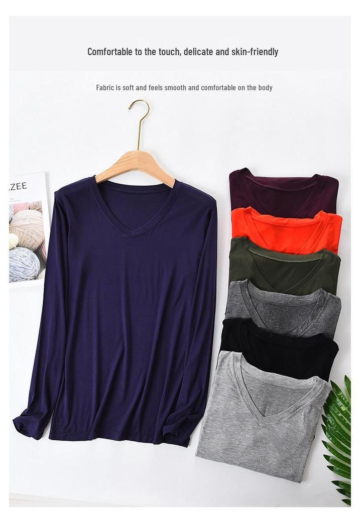 Men's V-Neck Thermal Underwear Set: Modal, Cotton, Wool - Slim Fit, Plus Size Top & Bottoms for Autumn