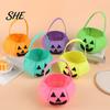 Portable Candy Storage Bag Halloween Pumpkin for Kids, Reusable Non-Woven Trick or Treat Bucket, Smile Bucket Face Snack Holder Basket with