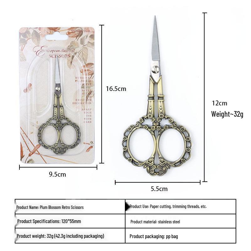 Retro Plum Blossom Stainless Steel Multi-purpose Scissors for Embroidery, Tea Bags, Sewing, and Office Use.