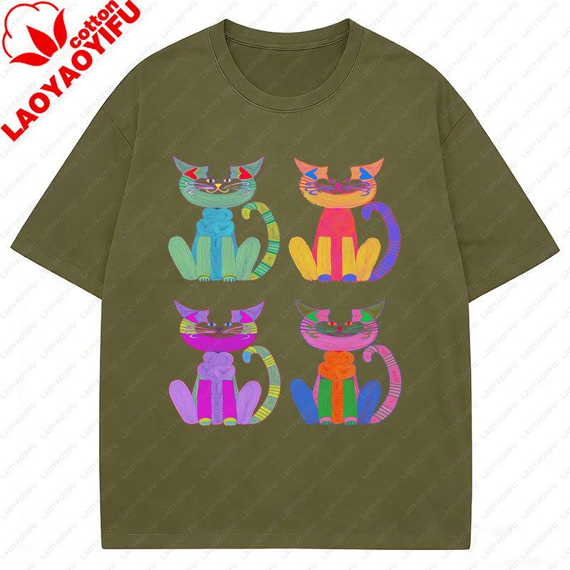 

Cats By Andy Warhol Art Vintage Graphic T Shirts Unisex Women Cotton Short Sleeve Printed Tee New Fashion Creativity Tops 3XL