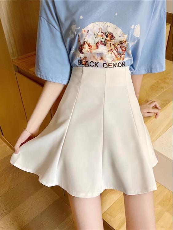 Women's Black High-Waisted A-Line Umbrella Skirt - Slim-Fit, Fluffy, College Style, Spring 2026 Arrival