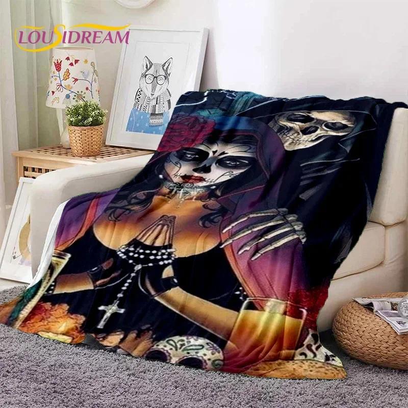 Skull Dead Girl 3D Gothic Horror Female Rose Soft Flannel Blanket for Beds Bedroom Sofa Picnic,Throw Blanket for Cover Leisure