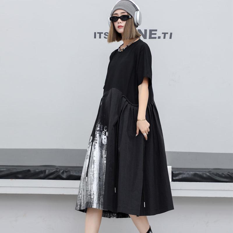 2024 Plus Size Women's Color Block Short-Sleeve Midi Dress