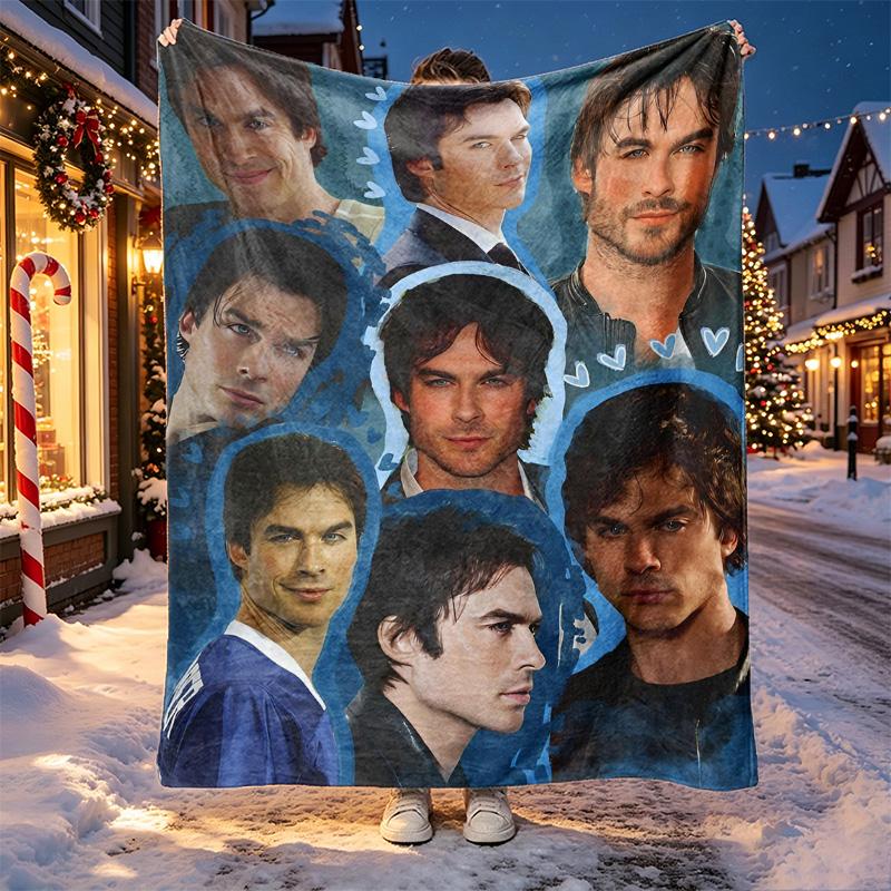 Damon Salvatore Muster Decke für Heimdekoration, Bett, Sofa, Auto Reisen, Camping, Geeignet für Alle Jahreszeiten, Geburtstags Weihnachtsgeschenk
