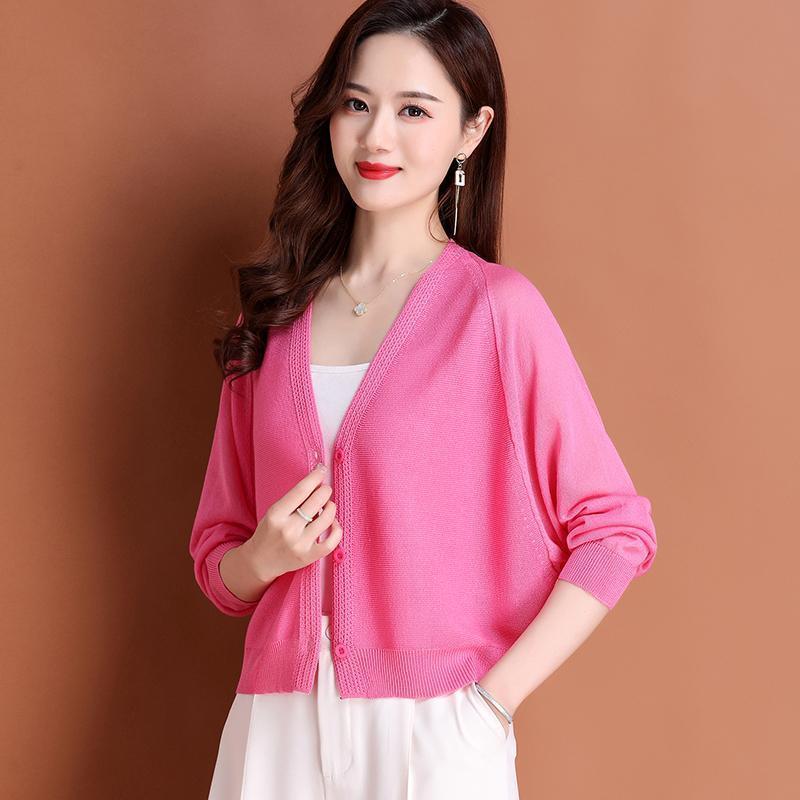 

Женская куртка-кардиган Ice Silk, летняя свободная короткая вязаная куртка с солнцезащитным кремом, легкая трикотажная куртка XL розы красного