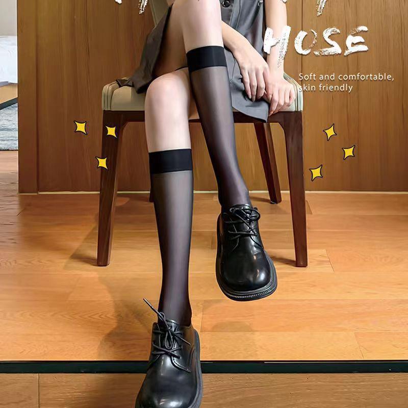 Sexy Lace Over Knee Socks Suspender Integrated Socks Pure Contrast Stockings Black Silk Half Suspender Sy