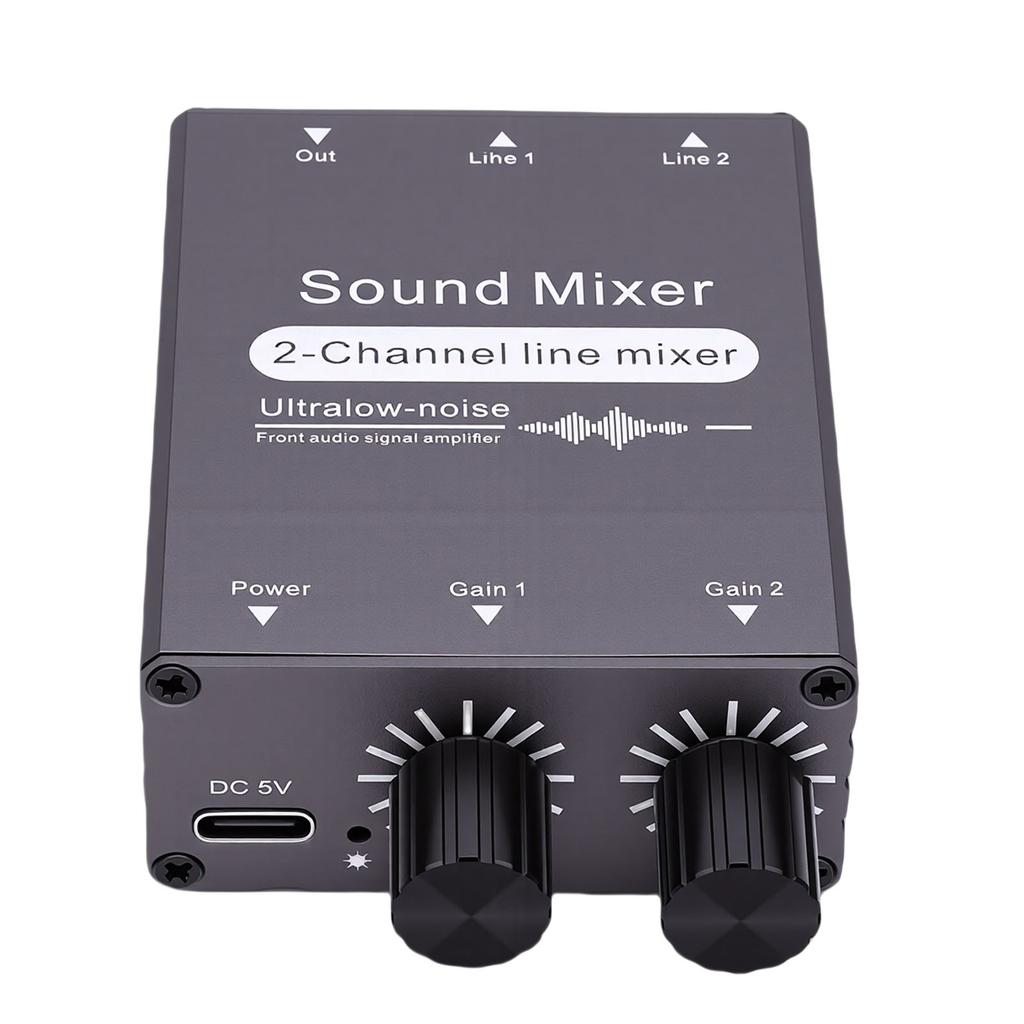 2-Kanal-Mischpult 2-in-1-Ausgang 3,5-mm-Soundmischschalter mit doppelter Lautstärkeregelung für Computer-Kopfhörer
