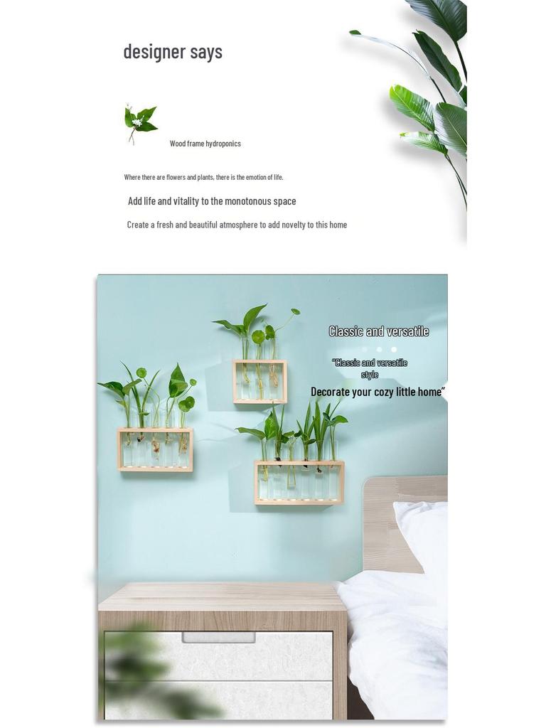 Nordic Glass Vase with Wooden Stand: Hydroponic Plant Table Decoration