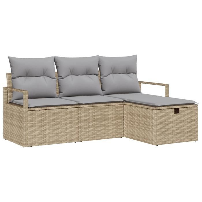 VidaXL Ensemble de Canapés de Jardin 4 Pièces avec Coussins Beige Rotin Poly 3360481