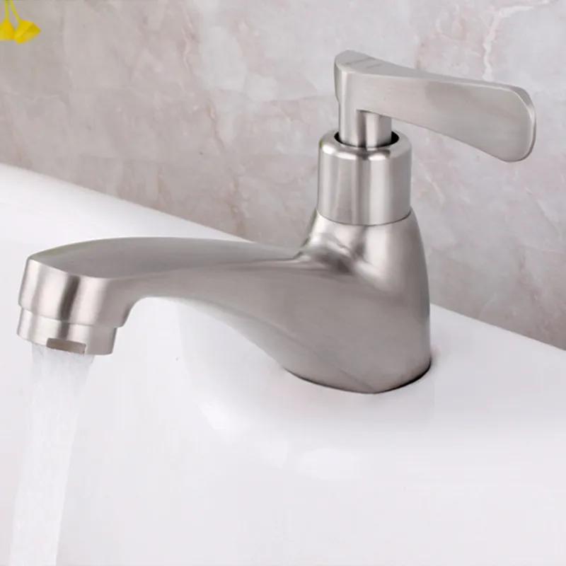 Single Handle WashBasin Faucets Single Cold Water Tap Deck Mounted Toilet Countertop Faucet Stainless Steel Sink Faucets