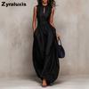 Tuta da Donna Senza Maniche a Righe Blu Scuro Wind, Vita Larga, Gamba Larga, Stile Lungo Elegante Moda