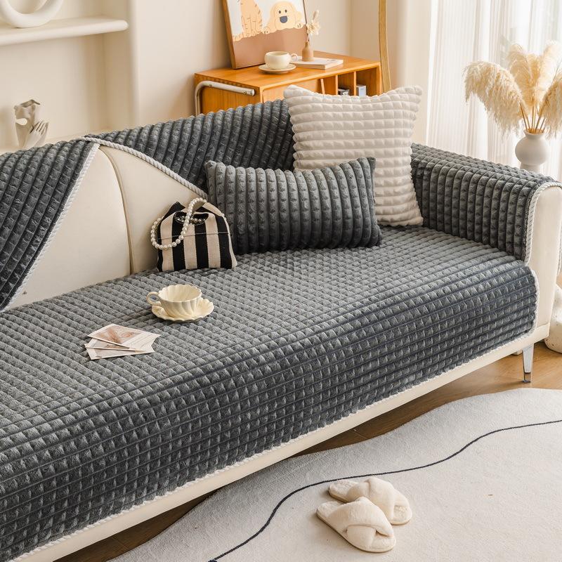 Flannel Sofa Cushion Winter Thickened Plush Warm Non-Slip Seat Cushion Leather Sofa Cover  New Cover