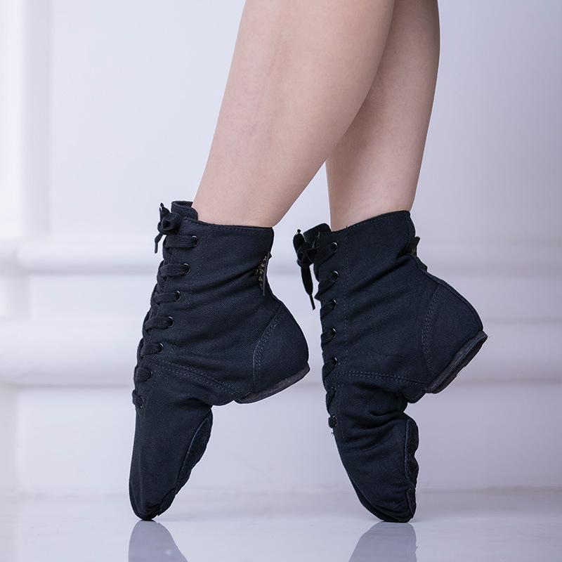 Czarne płócienne buty baletowe i jazzowe z wysoką cholewką i miękką podeszwą dla mężczyzn i kobiet