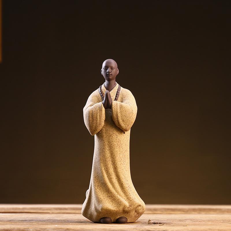 Zen Ceramic Purple Sand Boutique Tea, Pet Little Monk Figure Decoration, Creative Desktop Landscape Decoration