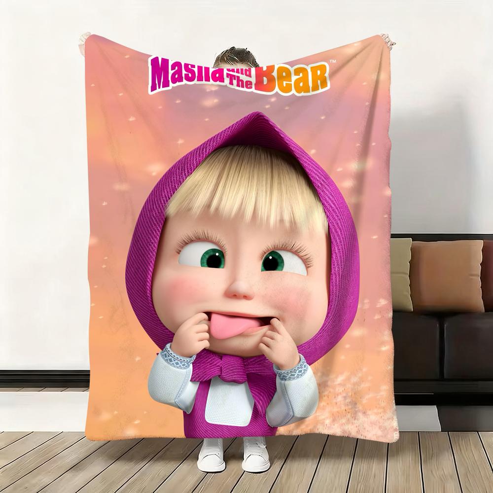Cartoon M-Masha and the B-Bear Throw Flannel Fluffy Soft Blanket Warm Skin-Friendly Throw for Sofa Bed Office Nap Winter