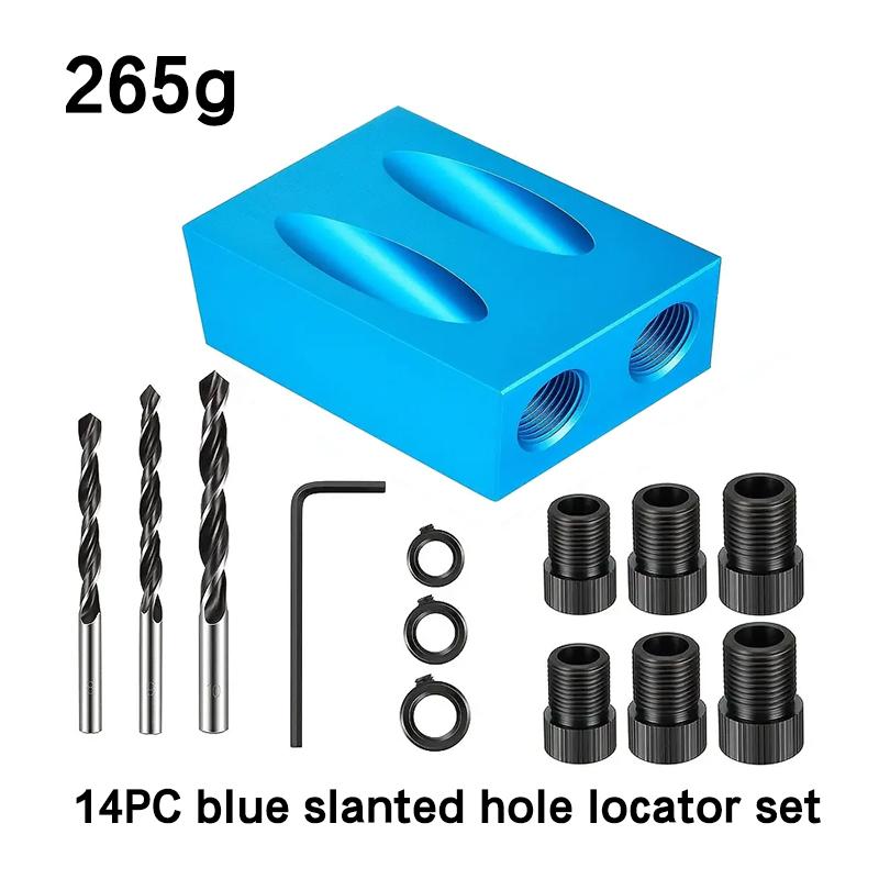 7-15pc Blue 15° Inclined Hole Locator Woodwork Drilling Adjustment Limiter F Clamp Three Point Woodwork Drill Installation Tool