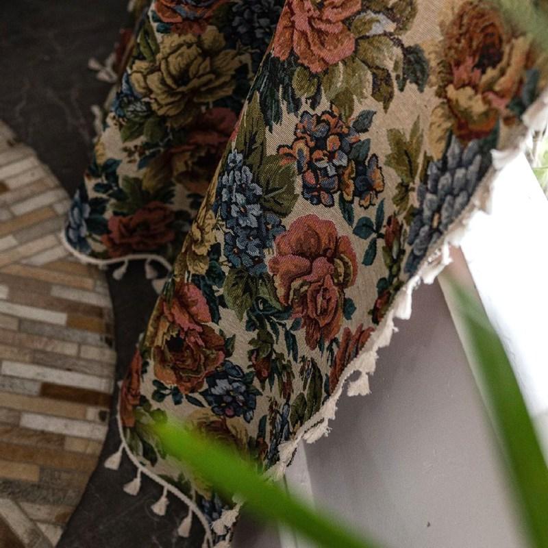 Cotton Linen Oil Painting Jacquard Window Curtains American Country Style Deco Tassel Drapes Living Room Bedroom Balcony Valance