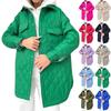Women's Long Sleeve Rhombus Solid Color Thickened Button Cotton Outerwear Coat  Jacket