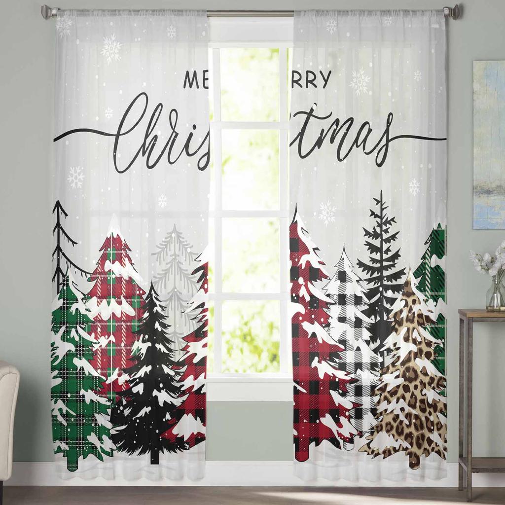Christmas And Winter Trees Curtains For Living Room Bedroom Home Decoration Window Voile Tulle Curtain Drapes