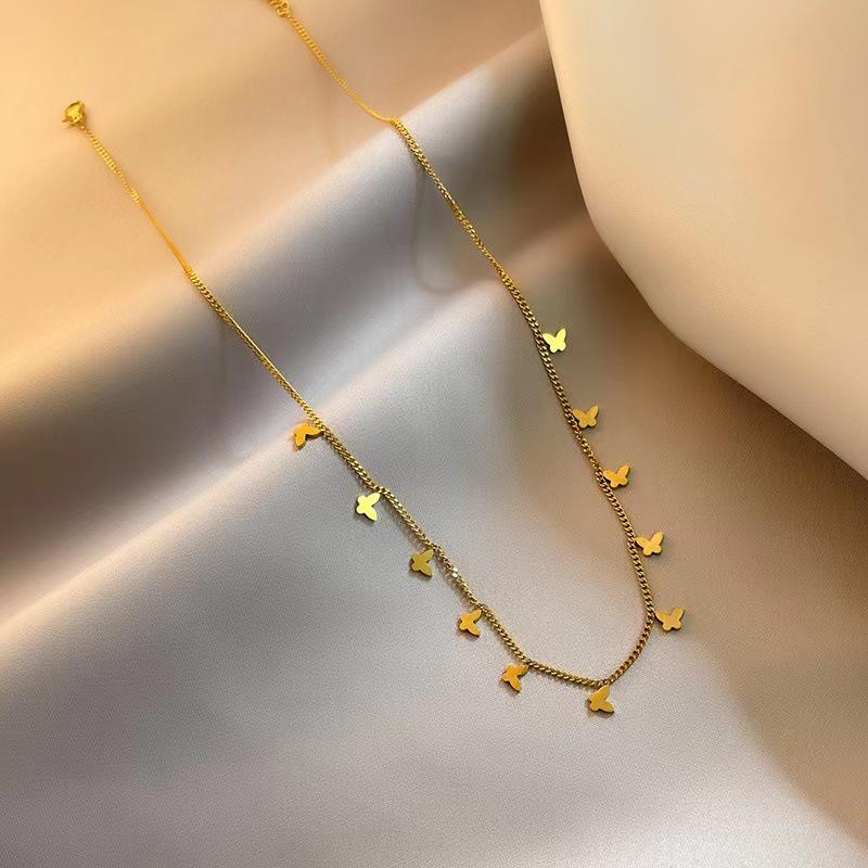 Multiple Small Butterfly Necklaces Women'S Light Luxury High-End Design Titanium Steel Non-Fading Collarbone Chain
