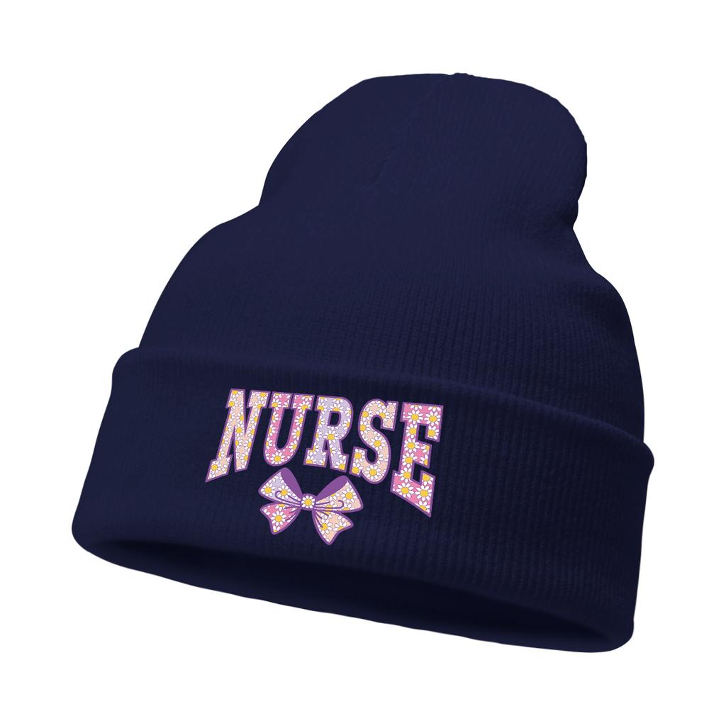 Nurse Bow Print Warm Winter Hats Unisex Cap Beanie Man Cap Stretchable Trendy Knitted Hat Beanie Perfect For Urban Style