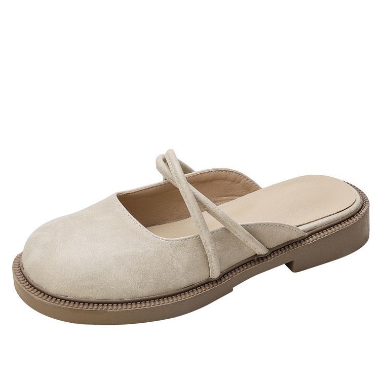 Retro summer half slippers children spring and summer outer wear heelless small leather shoes versatile lazy sandals half support single shoes