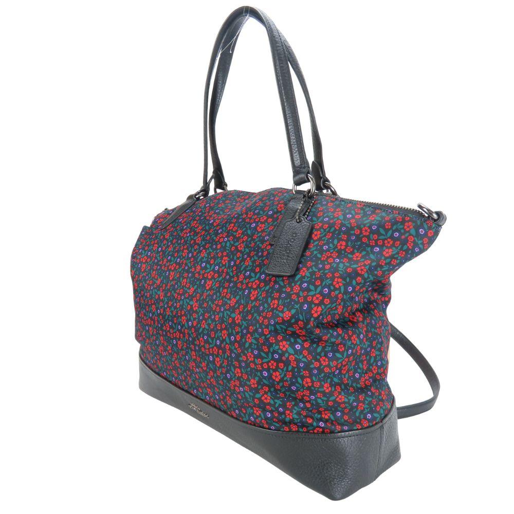 Used COACH Tote Bag F59433 Satchel Lunch Floral Nylon/leather black Red Shoulder
