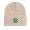 Green Four Leaf Shamrock Warm Knit Cap Beanie, St. Patrick's Day Man Cap Autumn Winter Casual Pompom Beanies Knitted Hat Beanie