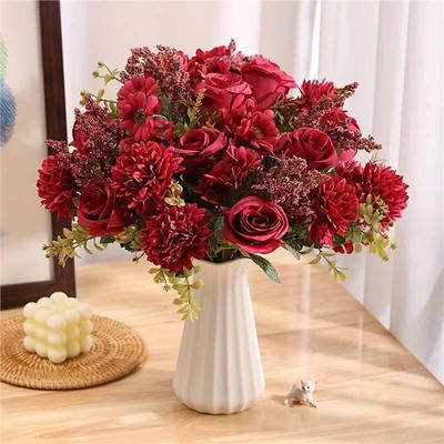Autumn Roses Bouquet - 7-Fork Artificial Flowers for Home or Wedding Decor