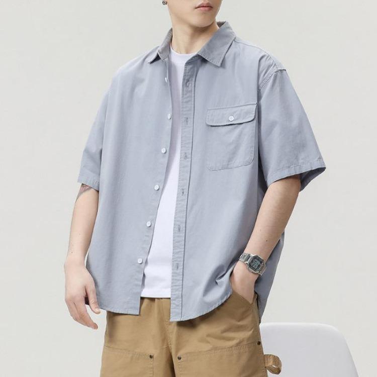 Japanese Retro Summer Shirt Men Pure Cotton Loose Fit Short Sleeve Casual Top