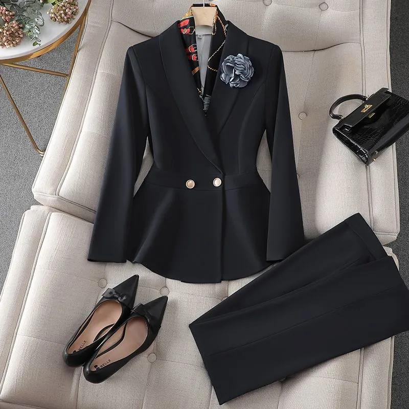 Women's Spring and Autumn Occupational Suit Design Temperament Suit Jacket + Western Pants Two Piece Set