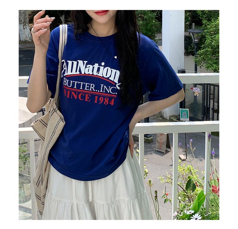 2024 Korean Casual Letter Print Slim Fit Cotton T-Shirt for Women – Short-Sleeved and Stylish