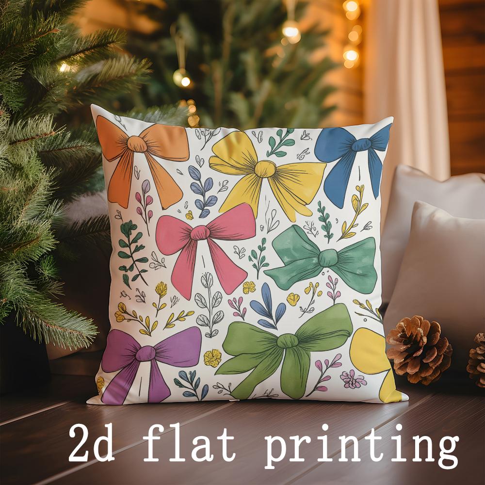 Home Decor Christmas-themed Jolly Deer & Bow Pillow Covers Pattern Cushion Cover Suitable for Sofa Bedroom Car Pillow Cover