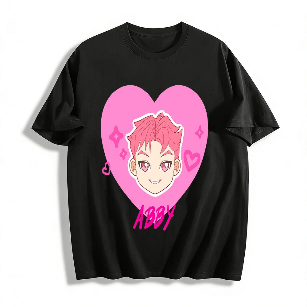Trendy Pink-Haired Boy Heart Print Hoodie Unisex Casual Cartoon Graphic Sweatshirt Streetwear Top Pure cotton T-shirt