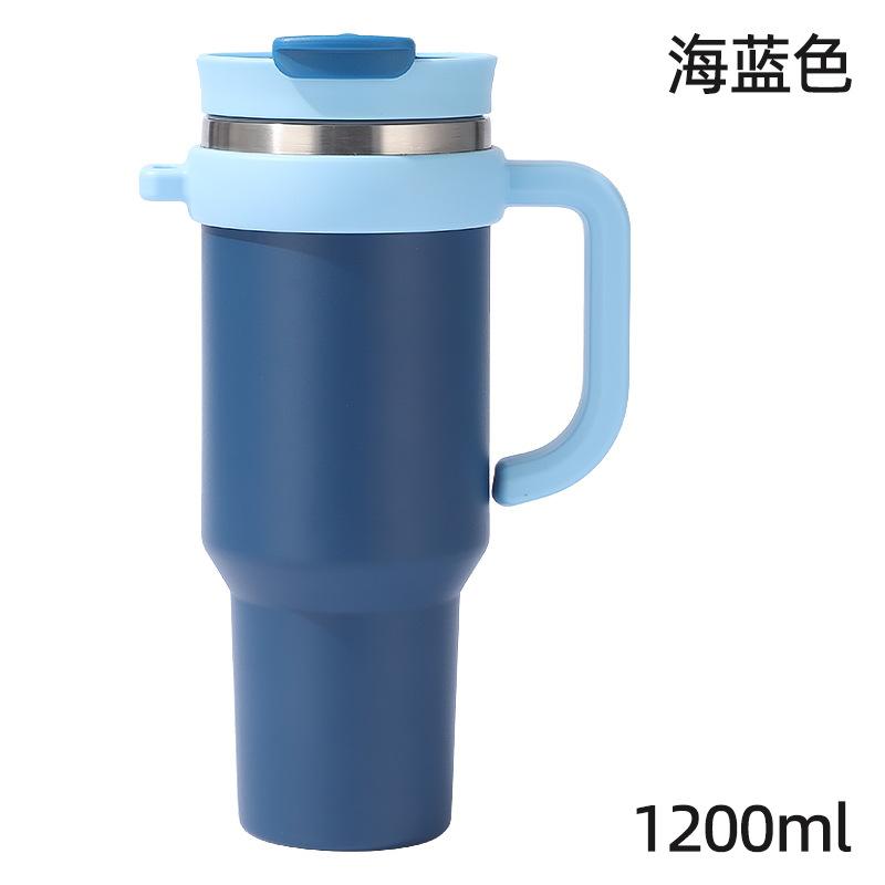 40oz Double Wall 304 Stainless Steel Tumbler with Handle, Dual Drink Sliding Lid Large Capacity Iced Coffee Cold Cup