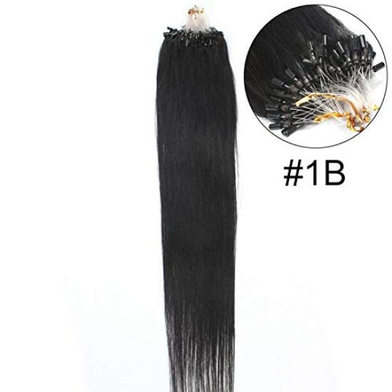 Menneskehår ringløkke hårtupp extensions remy extensions farge parykk extensions 50 stykker [ALISY] (16 tommer, 1B#)